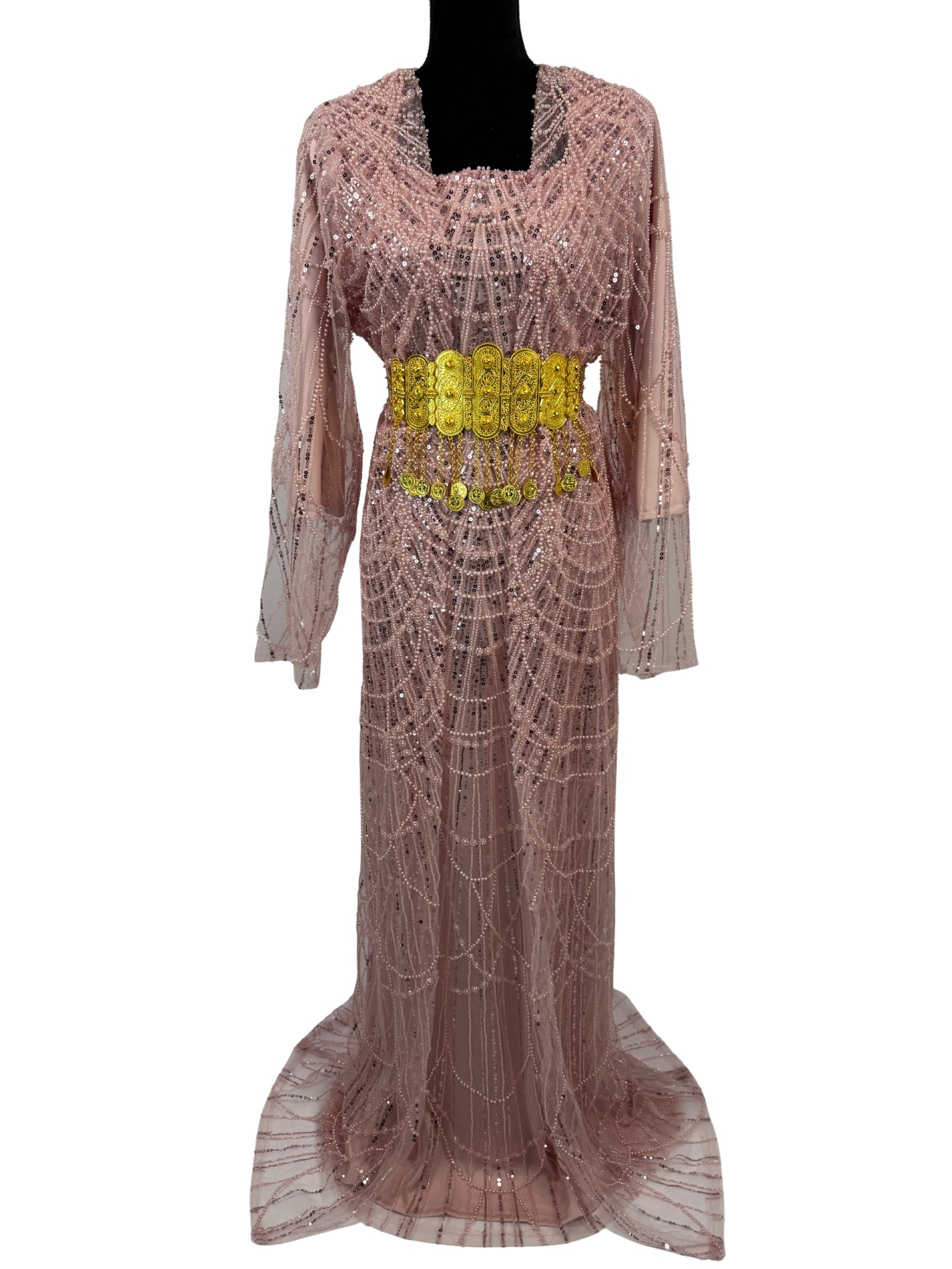 Jilenpiroz Roza babyroze Koerdische feestjurk met kralen en pailletten – voorkant