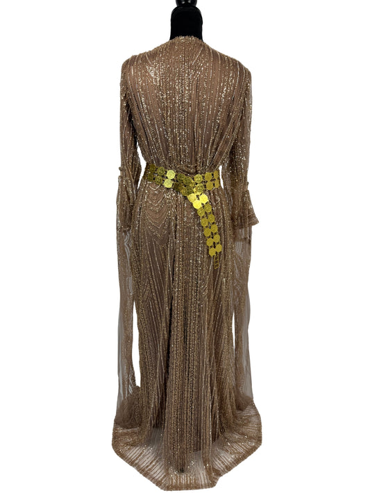 Jilenpiroz Dara goudbronzen Koerdische jurk met luxe afwerking – achterkant