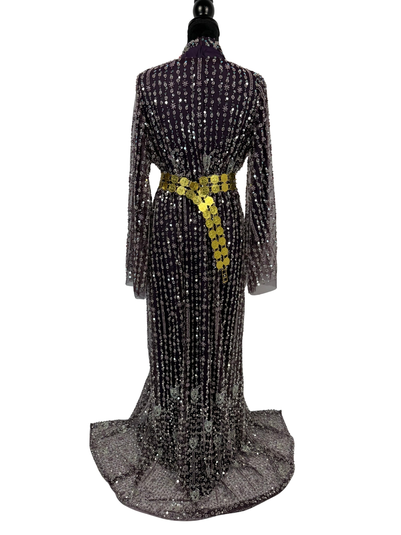 Jilenpiroz Firengi donkerpaarse Koerdische jurk met verstelbaar koord – achterkant