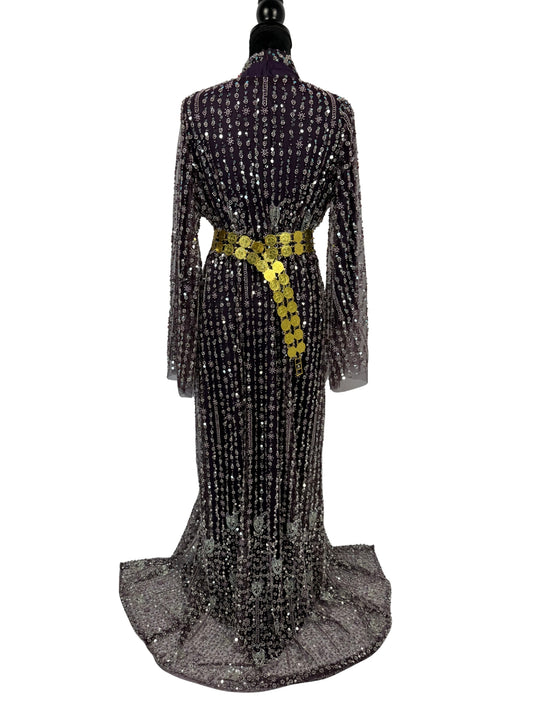 Jilenpiroz Firengi donkerpaarse Koerdische jurk met verstelbaar koord – achterkant