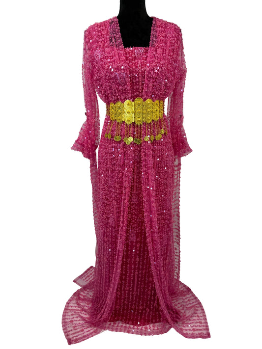 Jilenpiroz Keca fuchsia Koerdische feestjurk met pailletten – voorkant