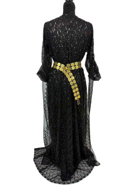 Jilenpiroz Komir zwarte Koerdische feestjurk met sleep – achterkant