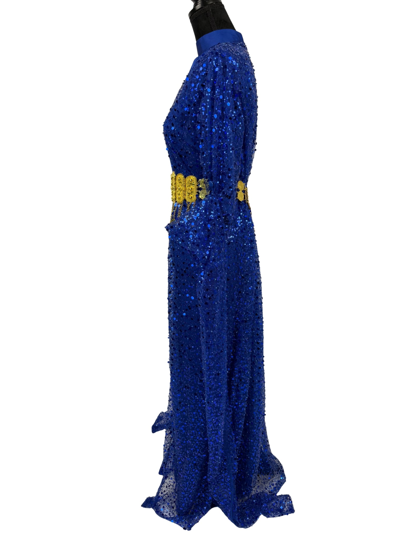 Jilenpiroz Lazur Koerdische jurk lazurblauw met lange mouwen – zijkant