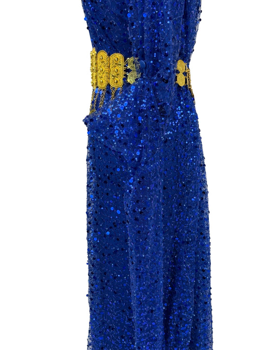 Detail pailletten Jilenpiroz Lazur lazurblauwe feestjurk – close-up