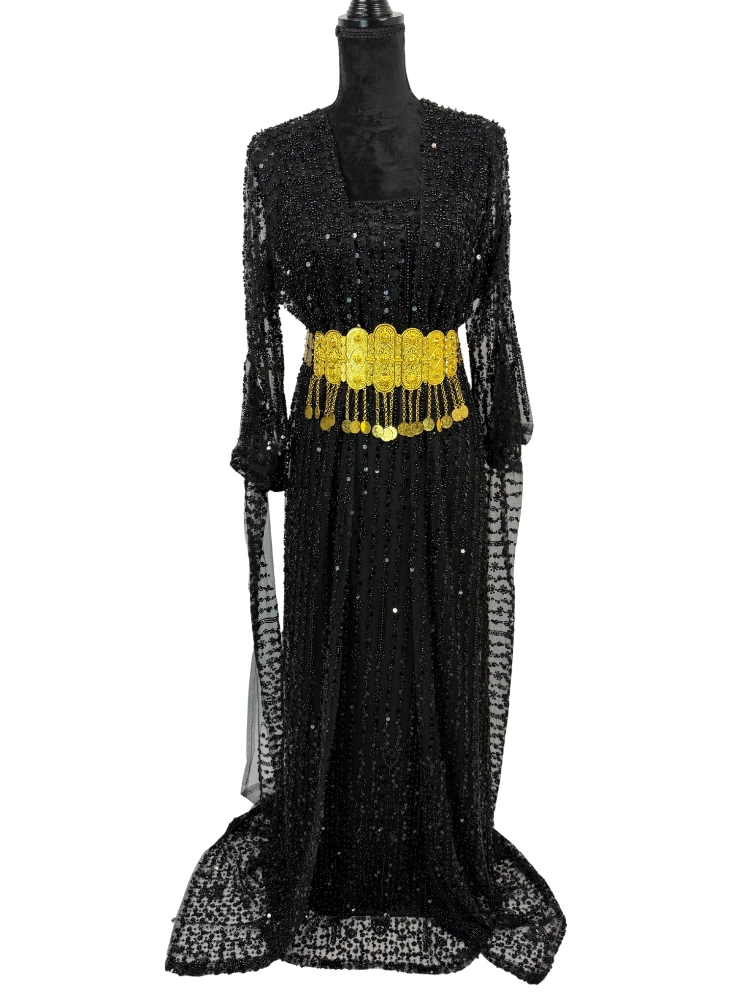 Jilenpiroz Sev zwarte Koerdische feestjurk met pailletten – voorkant