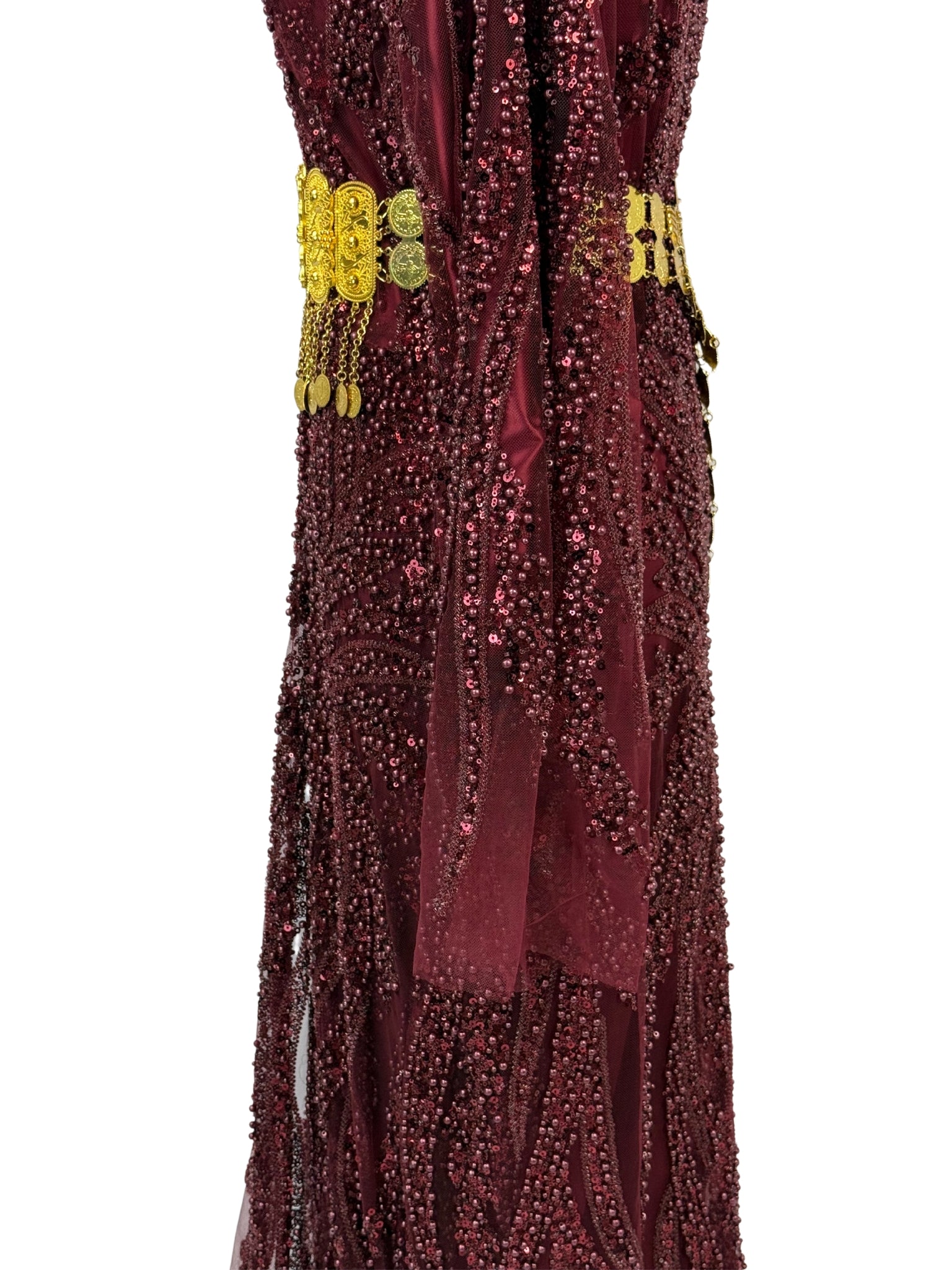 Jilenpiroz Sor Tari close-up bordeaux kralen en pailletten detail