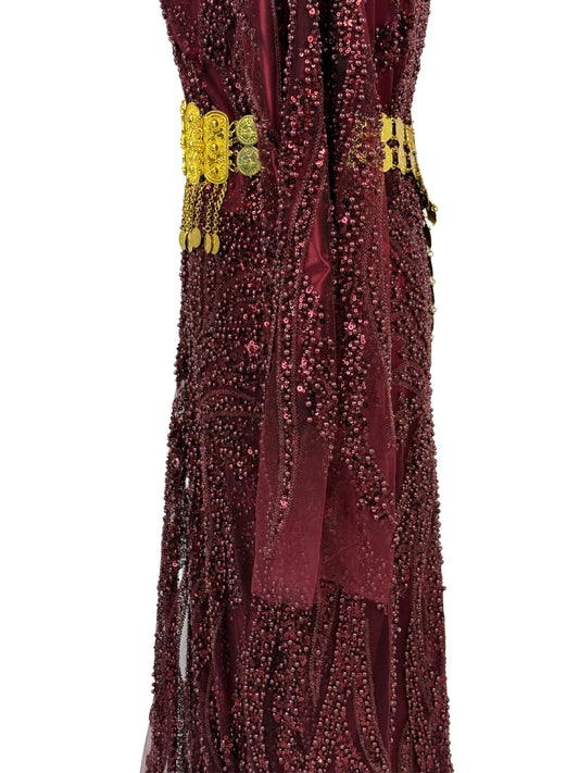 Jilenpiroz Sor Tari close-up bordeaux kralen en pailletten detail