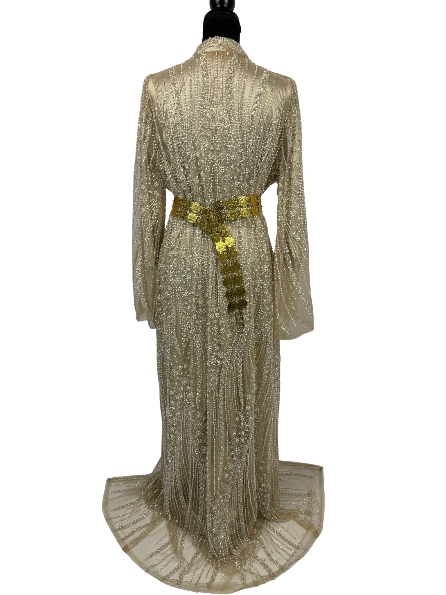 Jilenpiroz Zelam goudbeige jurk met kralen – achterkant