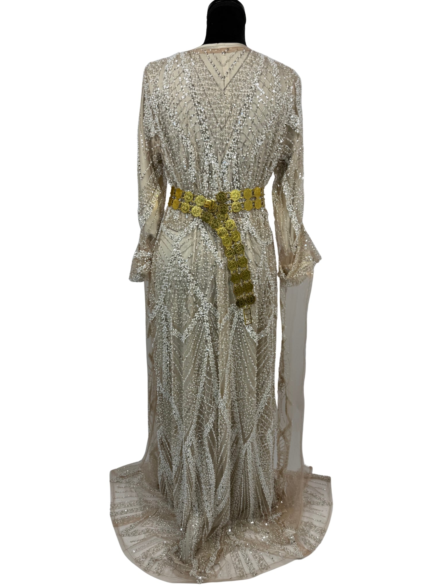 Jilenpiroz Zerin champagne Koerdische feestjurk met pailletten – achterkant