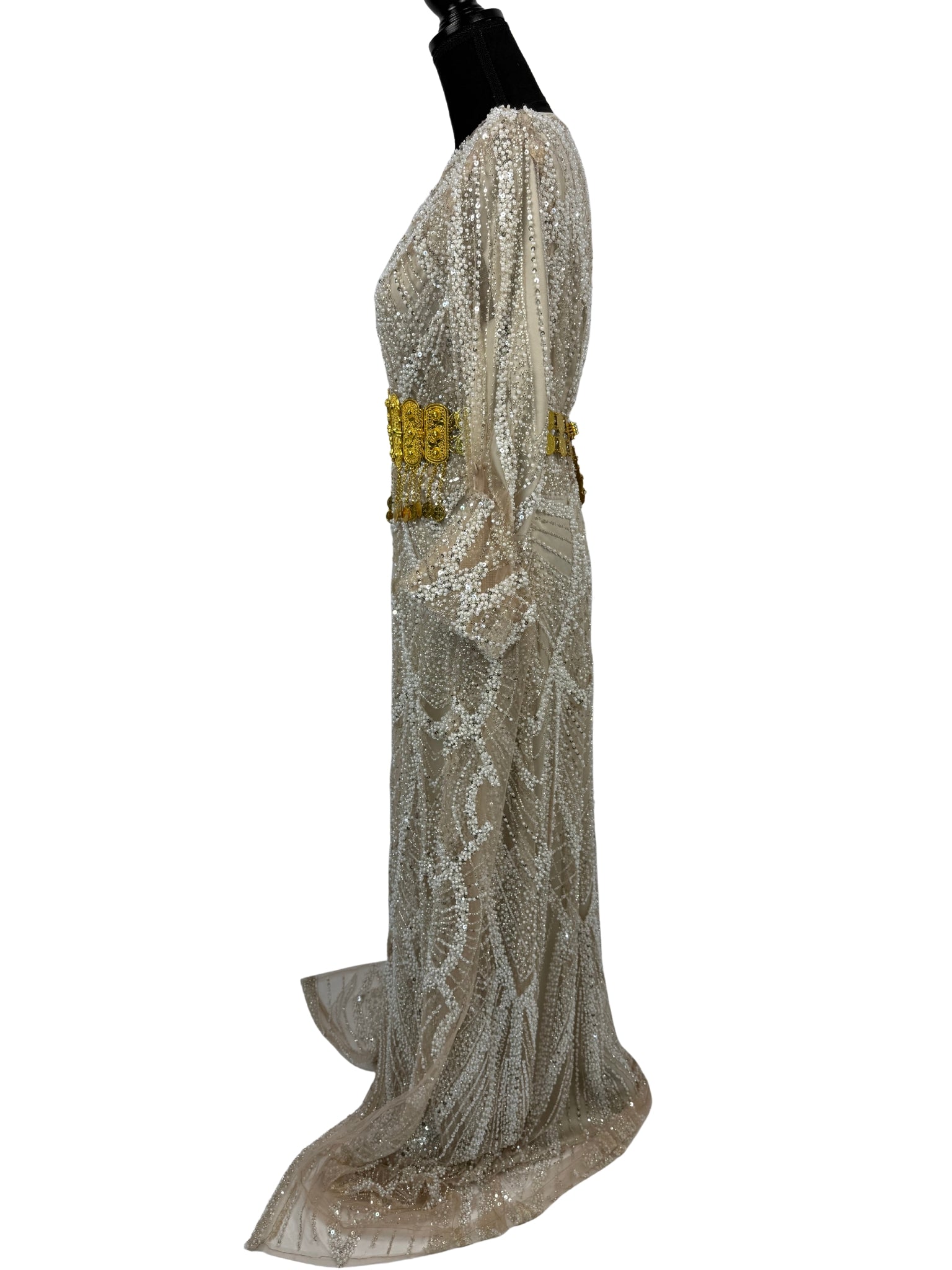 Jilenpiroz Zerin champagne Koerdische feestjurk met pailletten – zijkant