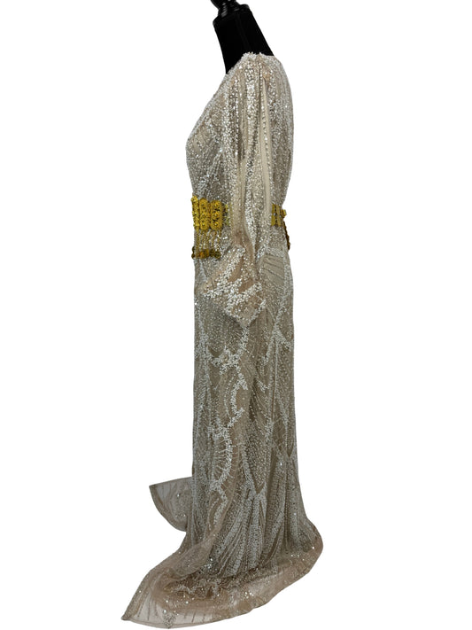 Jilenpiroz Zerin champagne Koerdische feestjurk met pailletten – zijkant