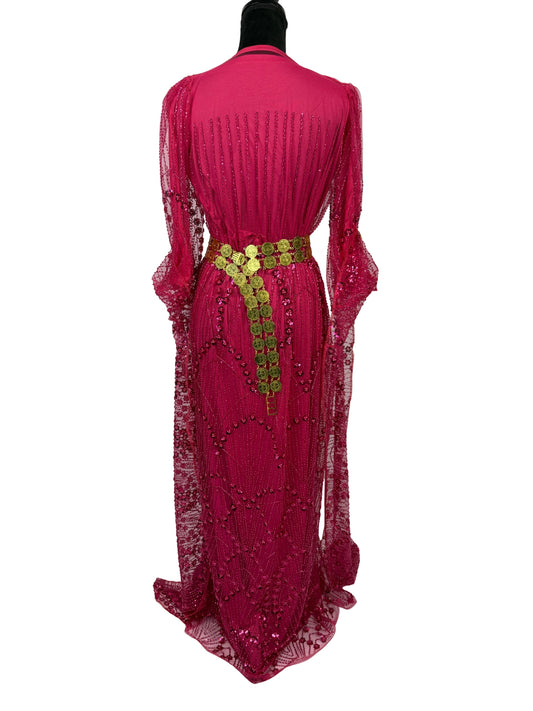 Achterzijde detail Jilenpiroz Rozin – fuchsia feestjurk met verfijnde afwerking